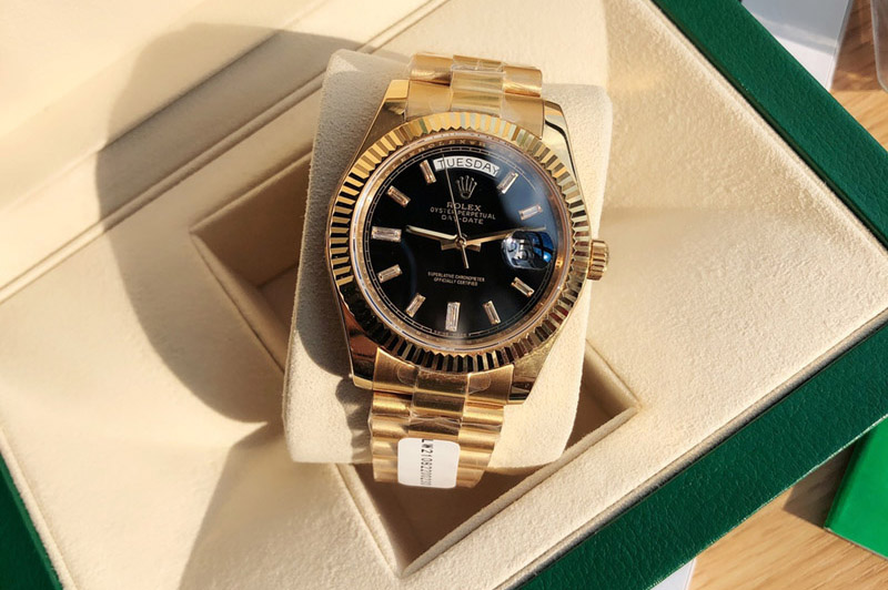 Rolex Day Date 18K Yellow Gold Wrapped(5um) 1:1 Best Edition Black Dial on Swiss ETA-2836