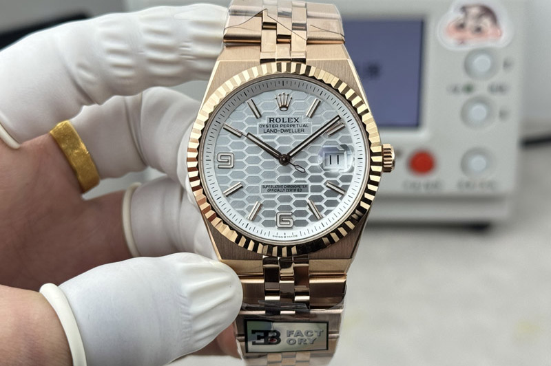Rolex Land Dweller 127335 Gain Weight RG B Factory White Dial On RG Bracelet A7135(164g)