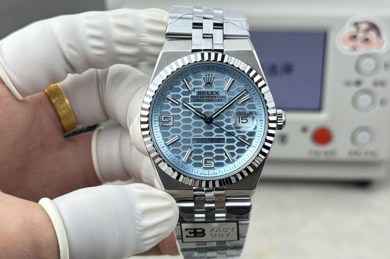 Rolex Land Dweller 127336 Gain Weight SS B Factory Ice Blue Dial On SS Bracelet A7135(164g)