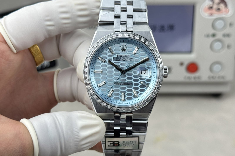 Rolex Land Dweller 127386 Diamond Bezel Gain Weight SS B Factory Ice Blue Dial T Diamond Marker On SS Bracelet A7135(164g)