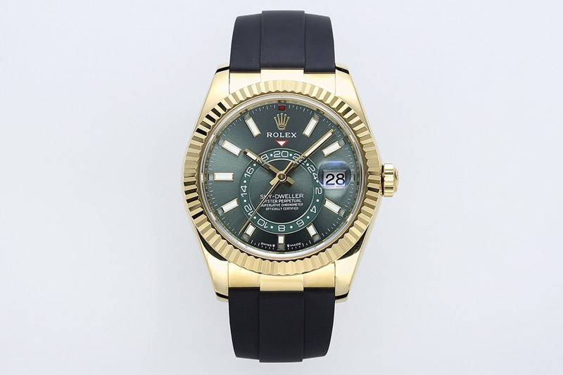 Rolex Sky-Dweller 336238 Gain Weight YG ZF 1:1 Best Edition Mint Green Dial on Oysterflex Rubber Strap Asian 2824(Weighted)