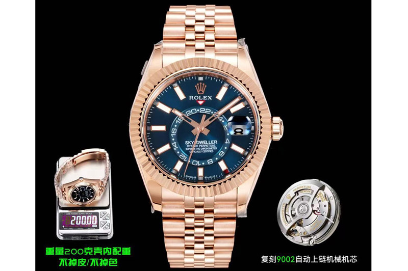 Rolex Skydweller 336935 RG Arf 1:1 Best Edition Blue Dial on RG Jubilee Bracelet A9002(200g)
