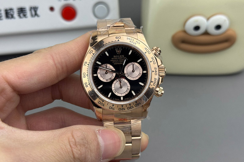 Rolex Daytona 126505 QF 1:1 Best Edition Black/RG Dial on RG Braclet SH4131(Gain Weight)