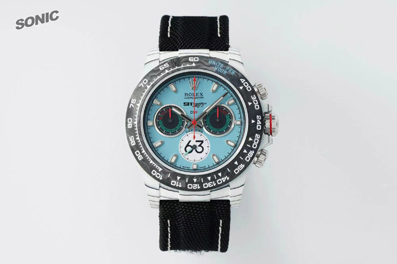 Rolex Daytona DIW Porsche 911 S/T White Carbon SONIC 1:1 Best Edition Blue Dial on Black Nylon Strap SA4130