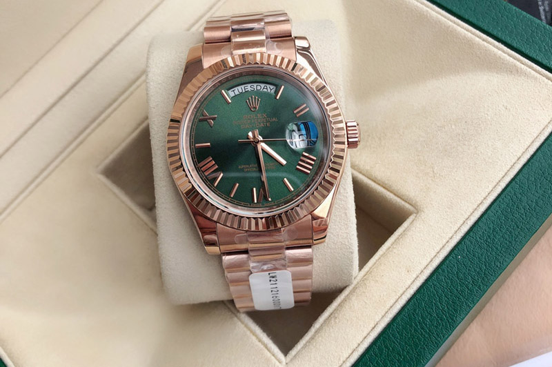 Rolex Day Date 18K Rose Gold Wrapped(5um) 1:1 Best Edition Green Dial on Swiss ETA-2836