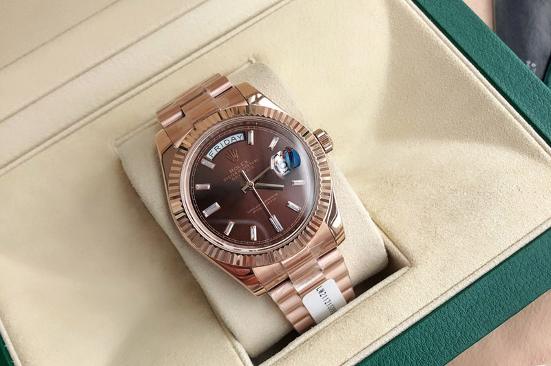Rolex Day Date 18K Rose Gold Wrapped(5um) 1:1 Best Edition Brown Dial on Swiss ETA-2836