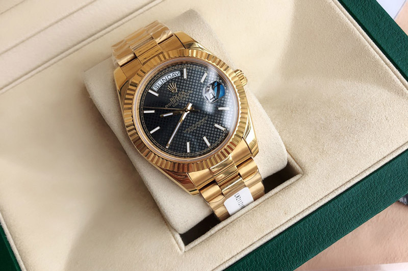 Rolex Day Date 18K Yellow Gold Wrapped(5um) 1:1 Best Edition Black Dial on Swiss ETA-2836