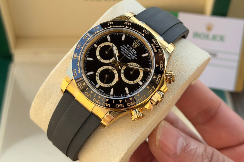 Rolex Daytona 126518 C1 1:1 Best Edition Black Dial YG Subdial Stick Marker On Oysterflex Strap DD4131