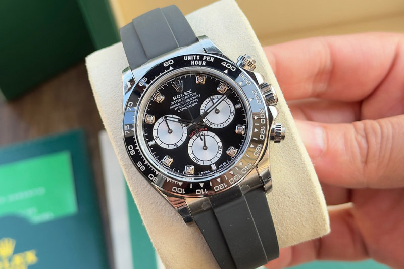 Rolex Daytona 126519 C1 1:1 Best Edition SS Black Dial White Subdial Diamond Markers On Oysterflex Strap DD4131