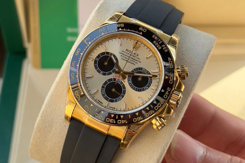 Rolex Daytona 126518 C1 1:1 Best Edition Gold Dial Black Subdial Stick Marker On Oysterflex Strap DD4131