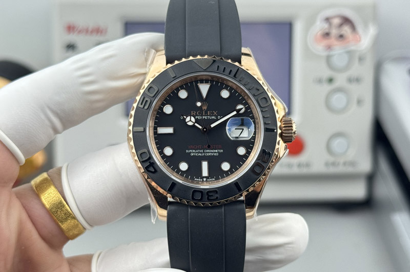 Rolex Yacht-Master 126655 Gain Weight FH 1:1 Best Edition RG Black Dial On Oysterflex Strap Cal.3235(153g)