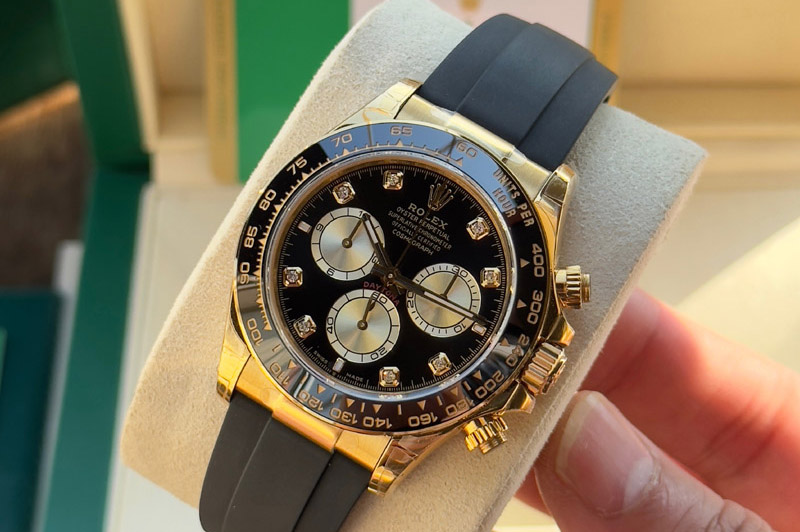 Rolex Daytona 126518 C1 1:1 Best Edition Black Dial Gold Subdial Diamond Marker On Oysterflex Strap DD4131