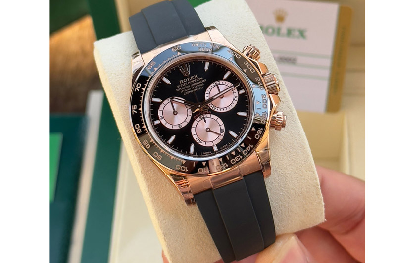 Rolex Daytona 126515 C1 1:1 Best Edition Black Dial RG Subdial Stick Marker On Oysterflex Strap DD4131