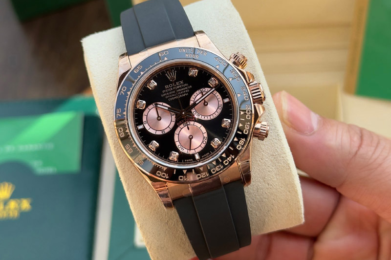 Rolex Daytona 126515 C1 1:1 Best Edition Black Dial RG Subdial Diamond Marker On Oysterflex Strap DD4131