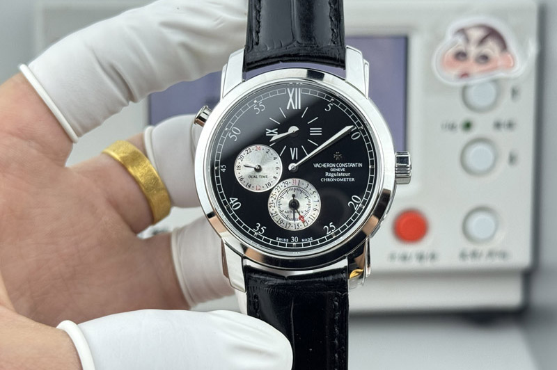 Vacheron Constantin Malte Dual Time Regulator 42005 SS Black Dial on Leather Strap VC.1206