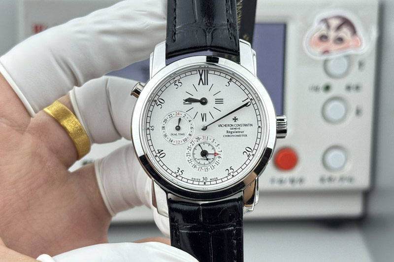 Vacheron Constantin Malte Dual Time Regulator 42005 SS White Dial on Leather Strap VC.1206