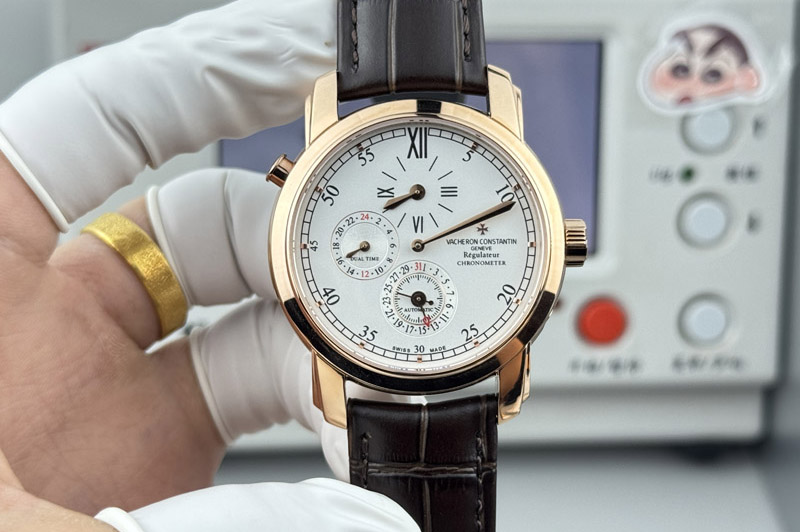 Vacheron Constantin Malte Dual Time Regulator 42005 RG White Dial on Leather Strap VC.1206