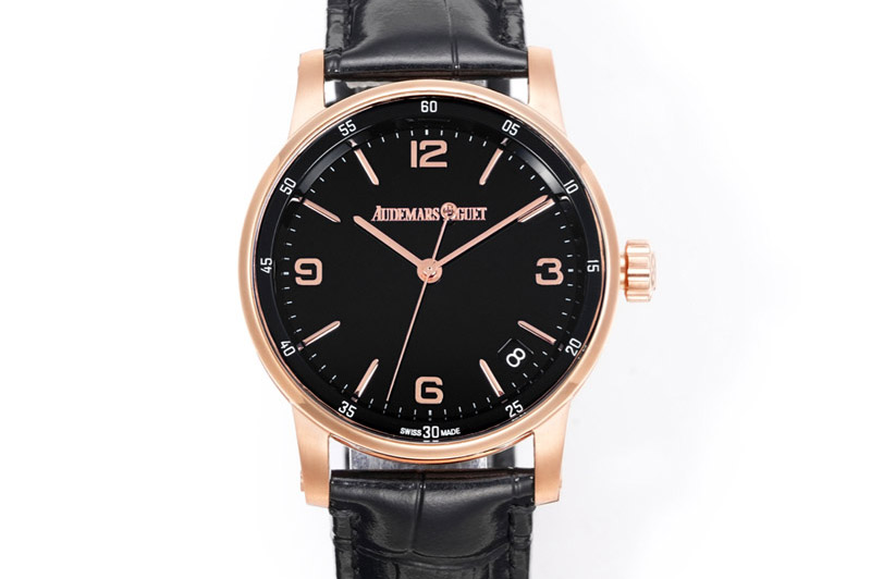 Audemars Piguet Code 11.59 RG 15210 APK 1:1 Best Edition Black Dial on Black Leather Strap SA4302 Super Clone