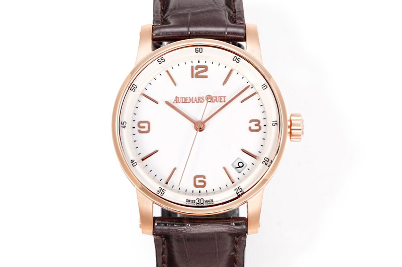 Audemars Piguet Code 11.59 RG 15210 APK 1:1 Best Edition White Dial on Black Leather Strap SA4302 Super Clone