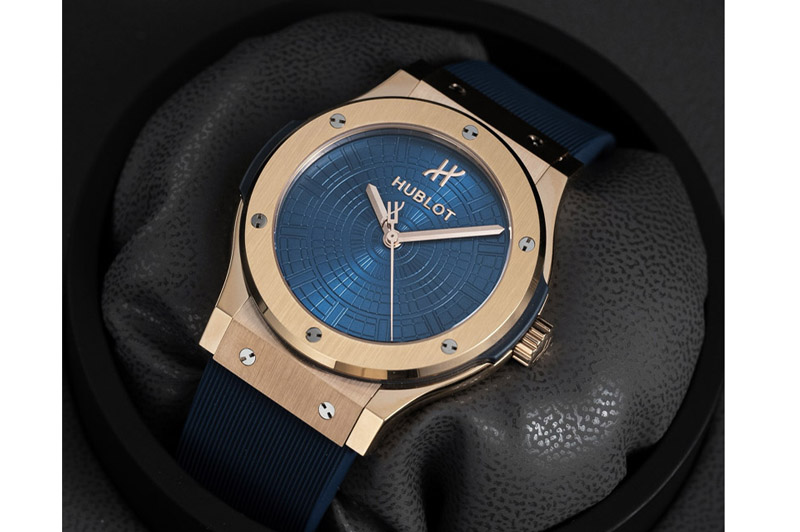 Hublot Classic Fusion 42mm RG JJZF 1:1 Best Edition Blue Textured Dial On Blue Rubber Strap Asian SW300