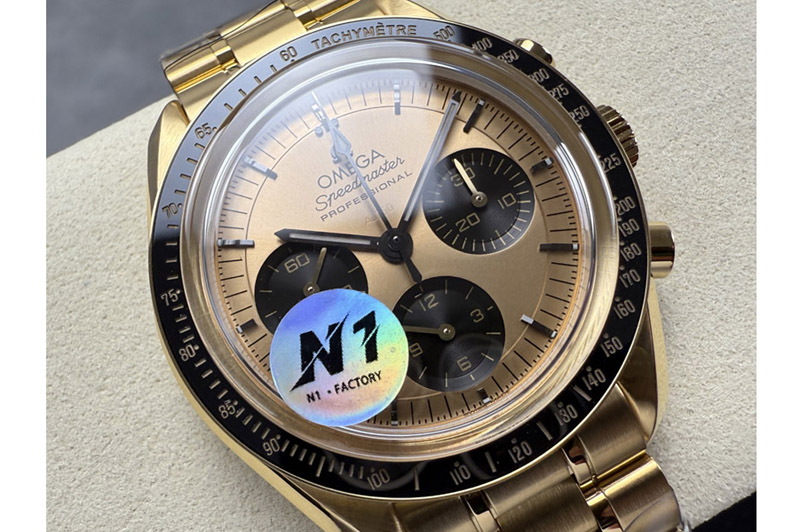 Omega Speedmaster Professional YG N1F Best Edition Gold Dial Black Subdial On YG Bracelet Asian 3861