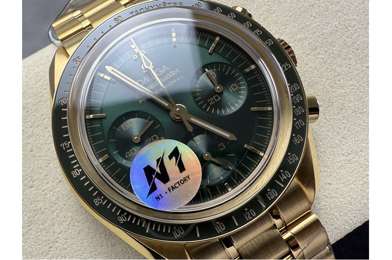 Omega Speedmaster Professional YG N1F Best Edition Green Dial On YG Bracelet Asian 3861