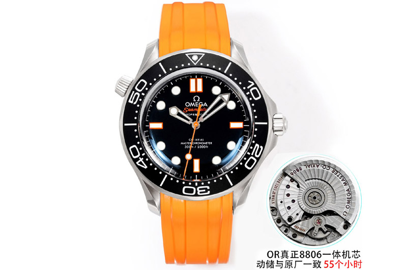 Omega Seamaster 300M Diver 42mm Orange Second Hand SS ORF Best Edition Black Dial On Orange Rubber band SuperClone 8806