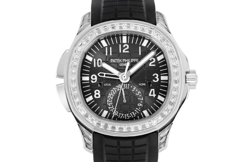 Patek Philippe Aquanaut 5164 SS PP 1:1 Best Edition Diamond Bezel Black Dial on Black Rubber Strap A324