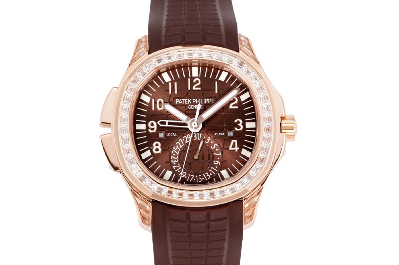 Patek Philippe Aquanaut 5164 RG PP 1:1 Best Edition Diamond Bezel Brown Dial on Brown Rubber Strap A324