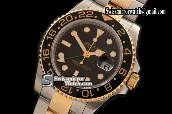 Rolex SS/YG Anni GMT Black Swiss Eta 2836 GMT Hand Ind