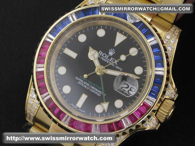 Rolex GMT Master II 116758SA Full Gold Blue/Red Ruby Bezel Watch