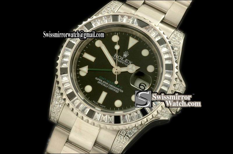 Rolex SS/Diamond Anni GMT SS Black Swiss Eta 2836 GMT Hand Ind
