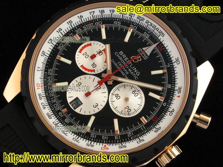 Replica Breitling Chronomatic 49 RG Black Dial on OR Rubber Strap