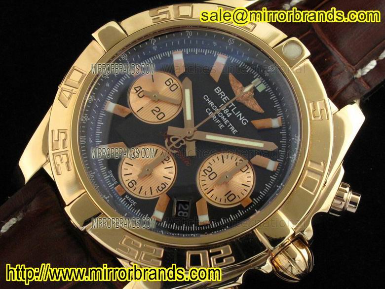 Replica Breitling Chronomat B01 V2 RG Onyx Black Stick Dial on Brown Leather Strap