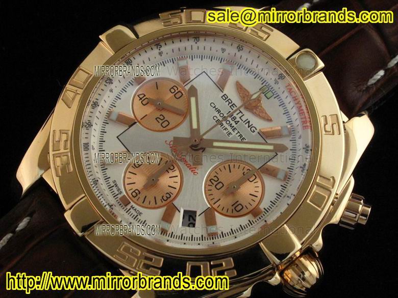 Replica Breitling Chronomat B01 V2 RG Sierra Silver Stick Dial on Brown Leather Strap