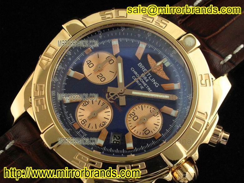 Replica Breitling Chronomat B01 V2 RG Metallic Blue Dial on Brown Leather Strap