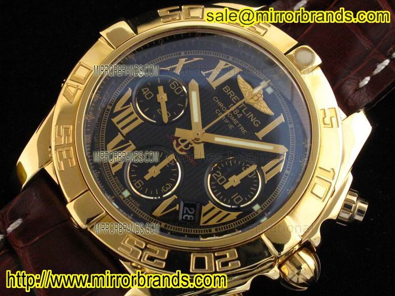 Replica Breitling Chronomat B01 V2 RG Onyx Black Roman Dial on Brown Leather Strap