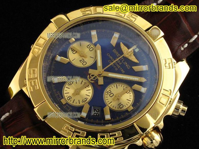 Replica Breitling Chronomat B01 V2 RG Metallic Blue Dial 2 on Brown Leather Strap