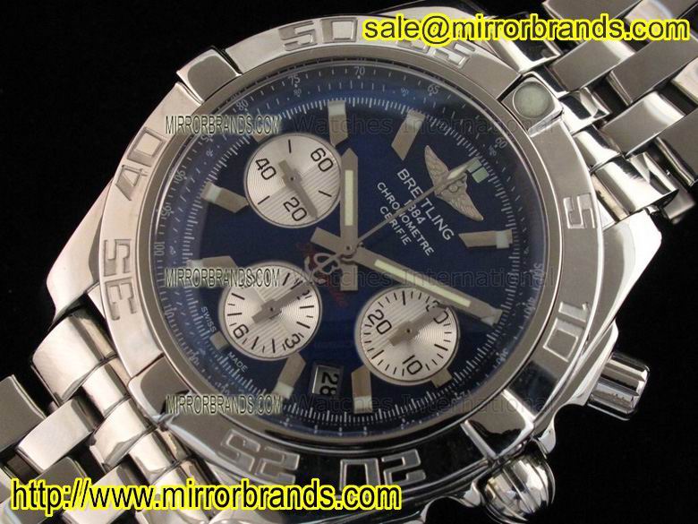 Replica Breitling Chronomat B01 V2 SS Metallic Blue Dial on Bracelet