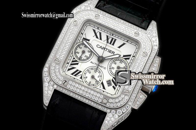 Cartier Santos 100 Diamond SS XL Mens Watch WM500651 Replica Wat