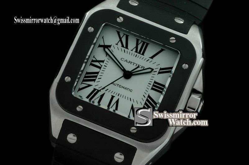 Cartier Santos 100 Xl Mens Rubber Watch white Dial – W20121U2 Re