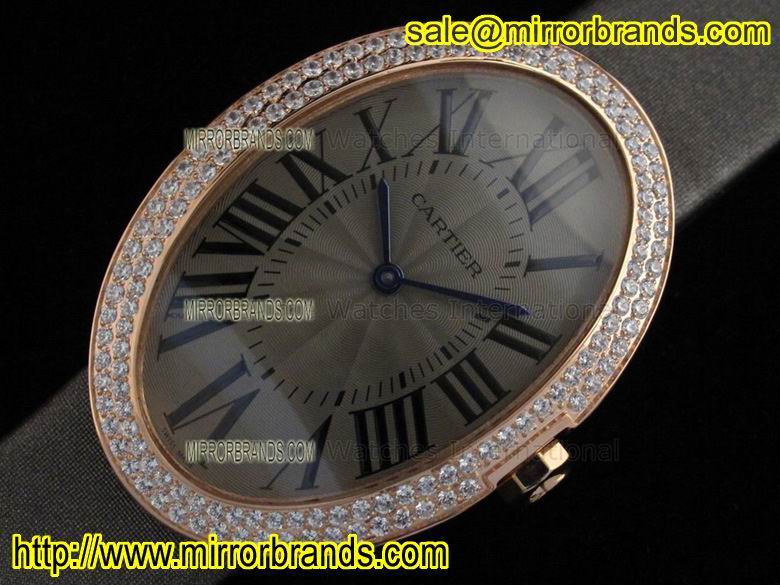 Replica Cartier Baignoire RG Grey Dial Diamond Bezel on Grey Fabric Strap
