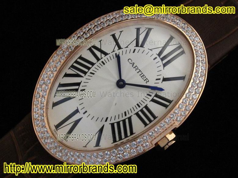 Replica Cartier Baignoire RG White Dial Diamond Bezel on Brown Leather Strap