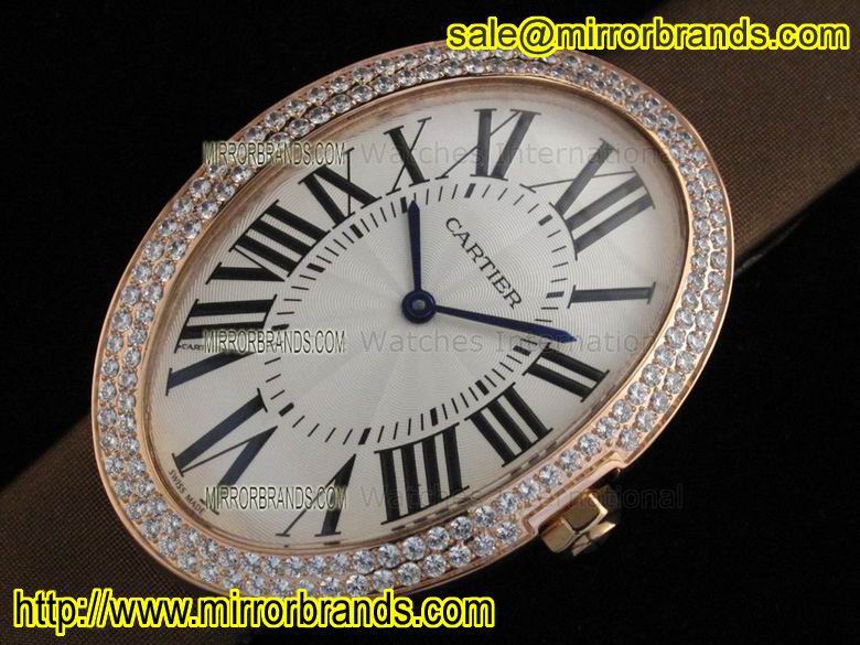 Replica Cartier Baignoire RG White Dial Diamond Bezel on Brown Fabric Strap