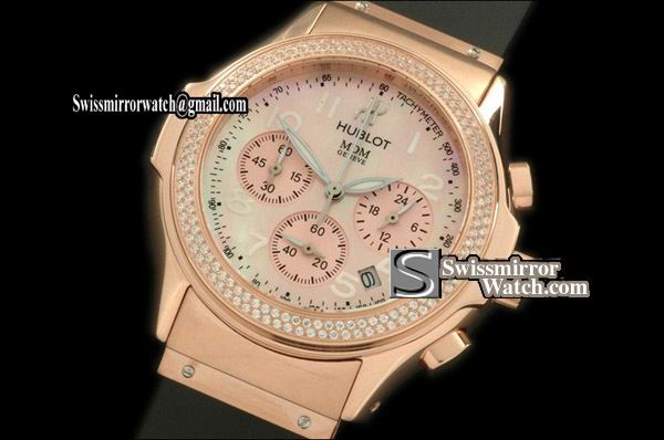 Hublot MDM Chronograph RG/RU Diam Bez MOP Pink Jap Quartz Replica Watches