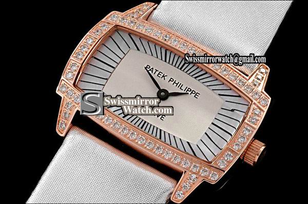 Patek Philippe Gondolo Gemma Ladies RG Diamonds/Satin White Swiss Qtz Watch