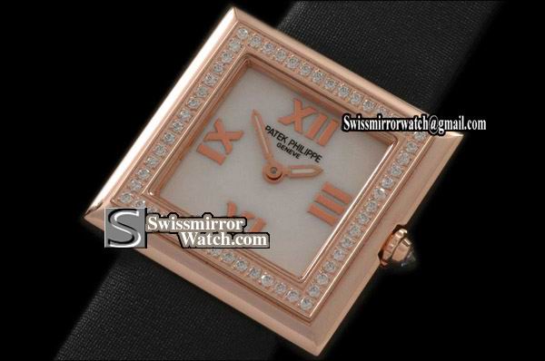 Patek Philippe Gondolo Ladies Diamonds RG/ST MOP White Jap Qtz Replica Watches