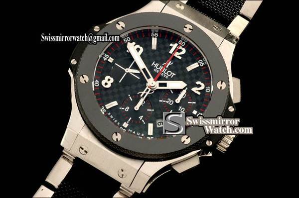 Hublot Big Bang SS/SS/RU Ceramic Bezel CF Black Asia 7750 Replica Watches