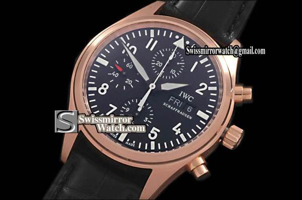 IWC Pilot Chrono 3717 RG/LE Black Asia 7750 Chronos 28800bph Replica Watches