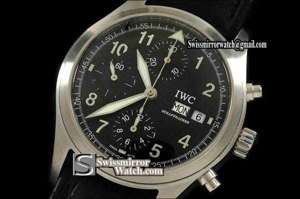 IWC Spitfire Chronograph SS Black Swiss 7750 Chronos Replica Watches